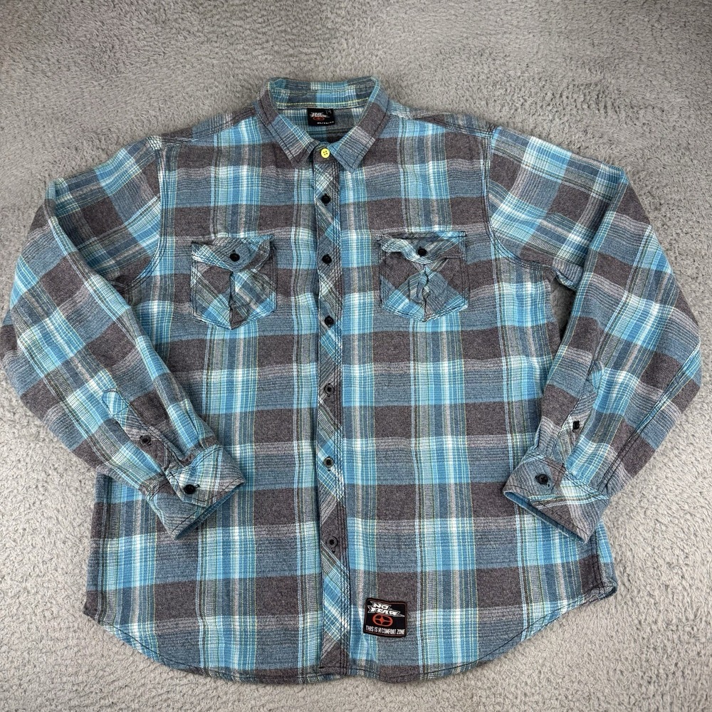 Vintage No Fear Blue Long Sleeve Button-Up Flannel Shirt XL Skater 90's Surf Y2k
